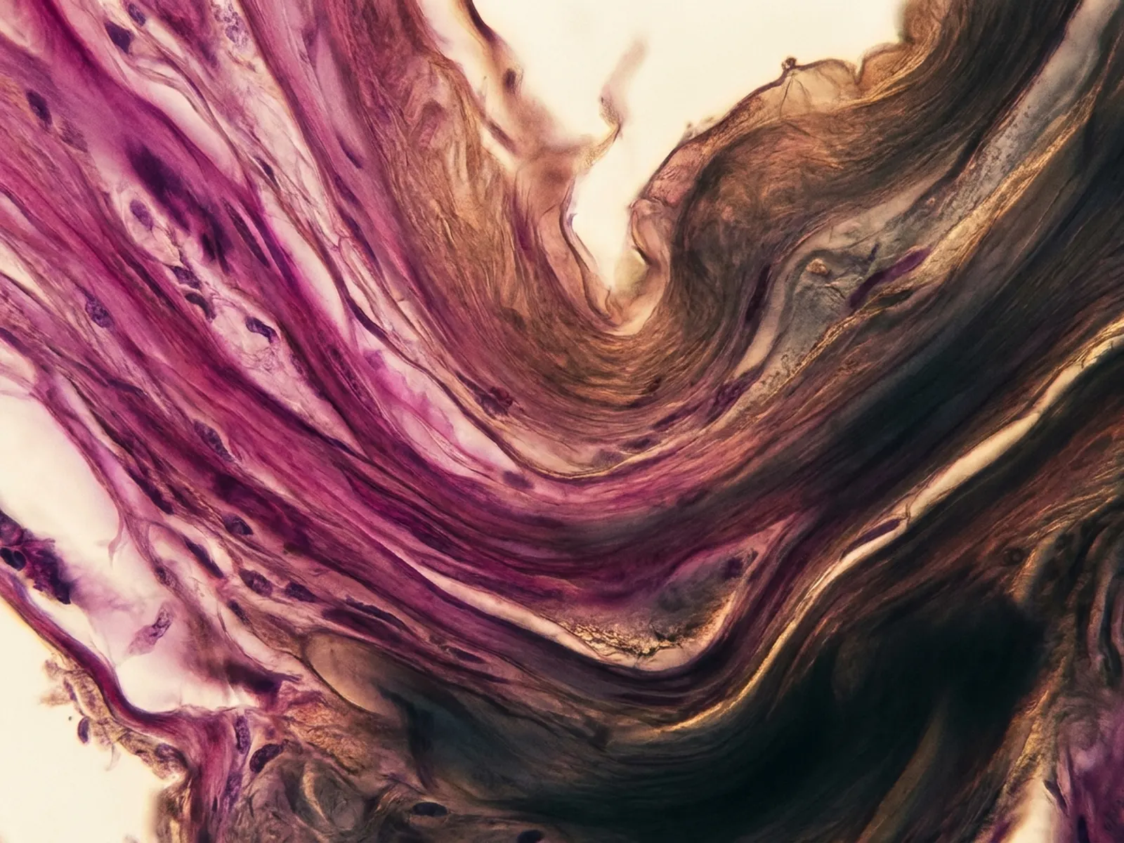 Stained histology tissue rendered as abstract art